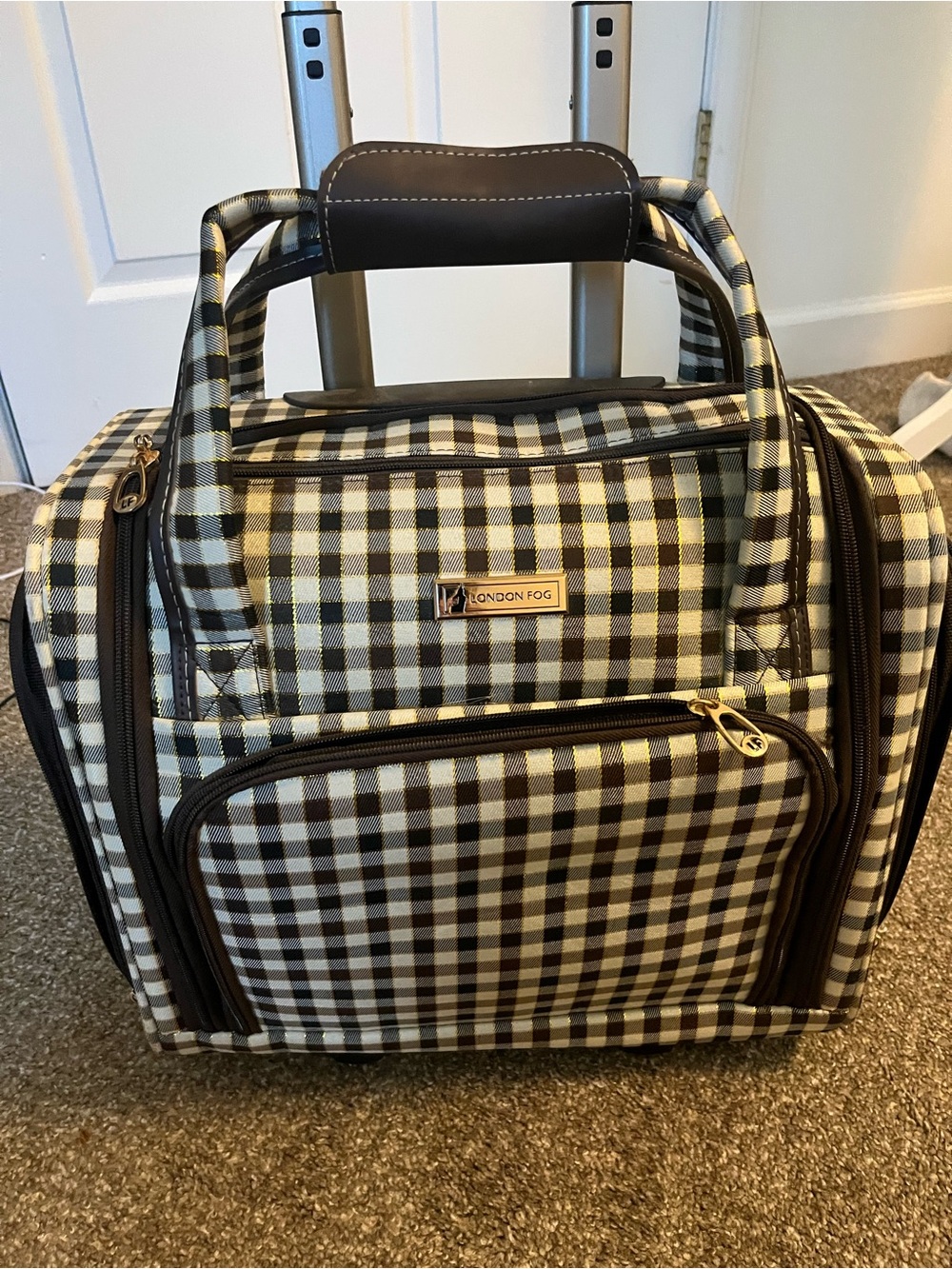 London Fog  Brown & Gold, Creme Gingham Carry-On Bag - display used